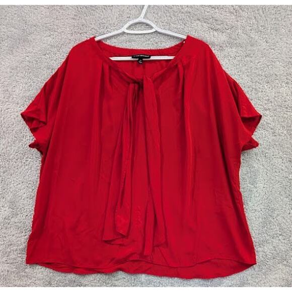 Lane Bryant Women's Size 22 Red Blouse Pullover Tie Neck Solid Red V-Neck 3X - Picture 1 of 8